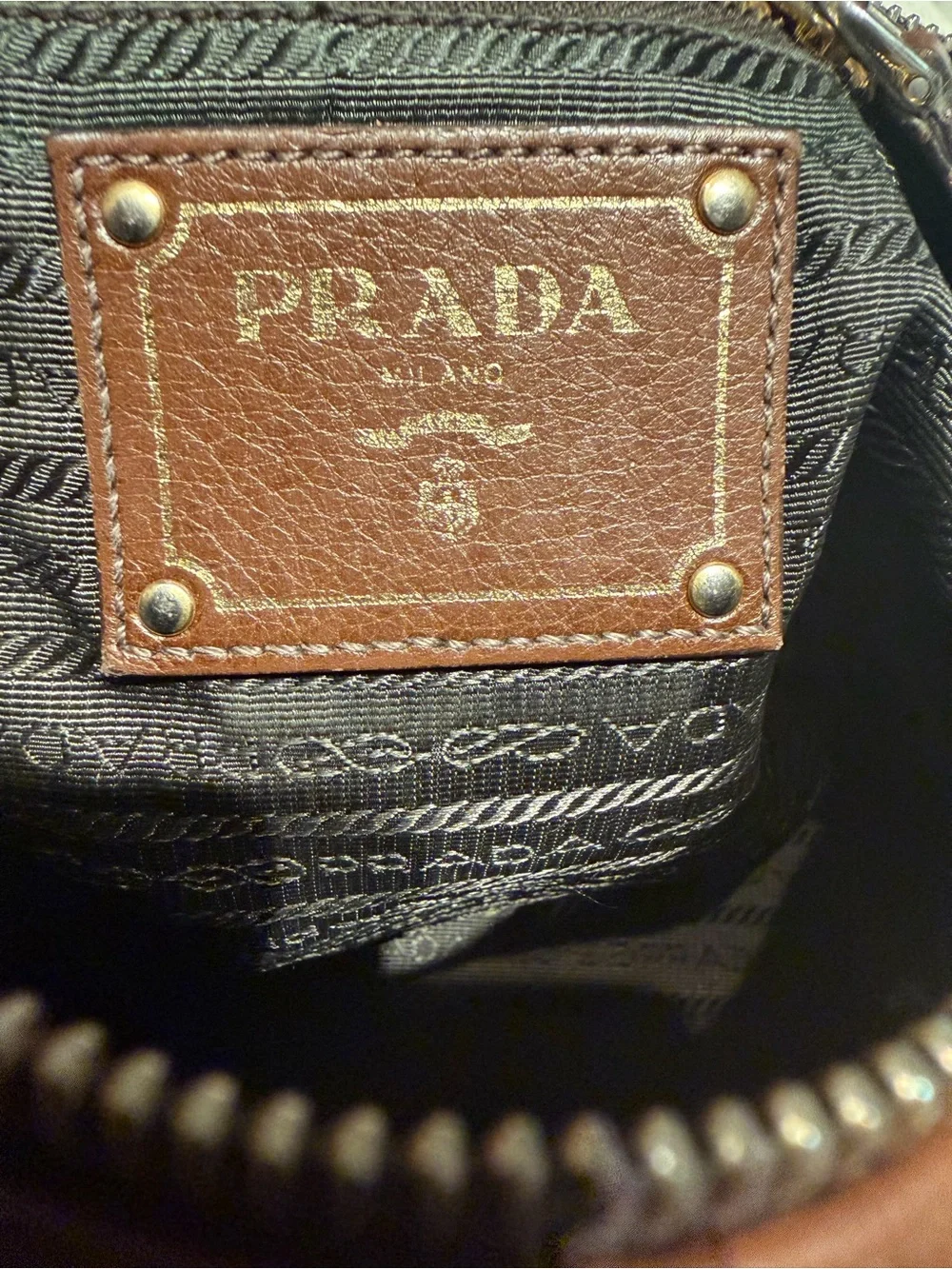 Prada Brown Leather boston Bag with Gold Hardware